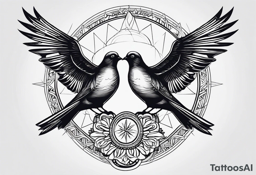 2 doves compas sun tattoo idea