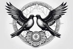 2 doves compas sun tattoo idea