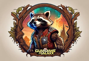 Disney guardians of the galaxy rocket playing with little groot (wooden creature) tattoo idea