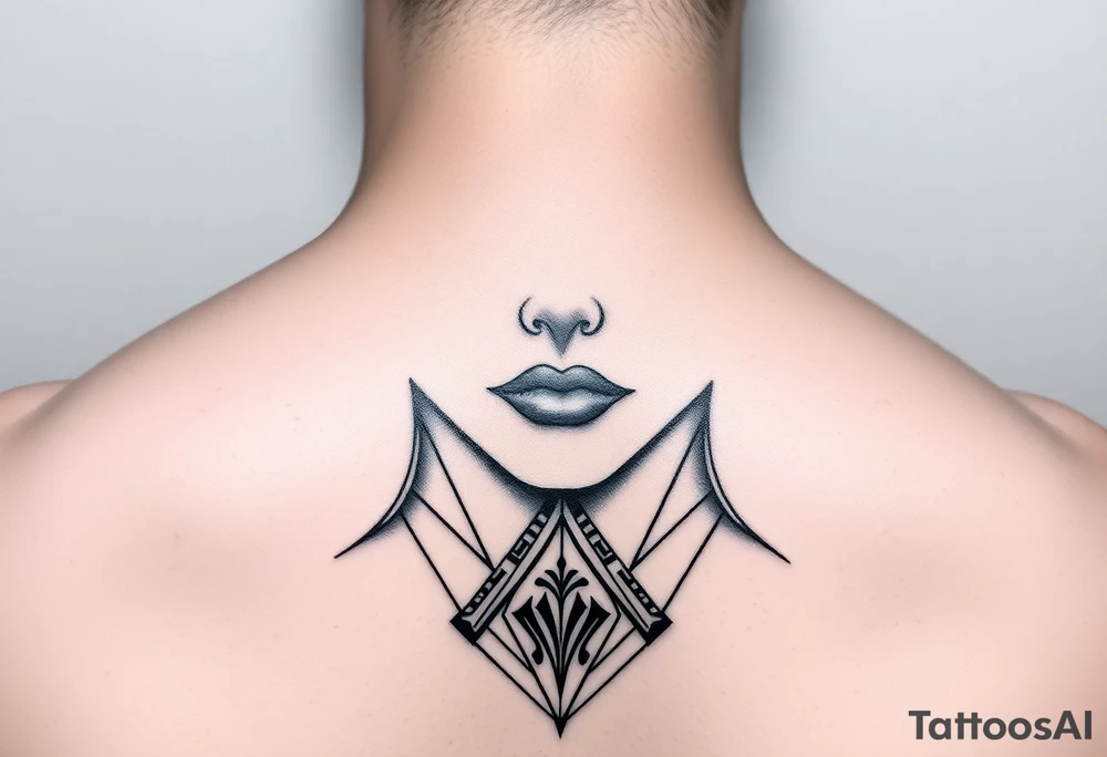 I want a portrait of Ryan Ashelys (the female tattoo artist) face in line work style black. Geometric  with the middle bottom going down to a point towards my middle finger tattoo idea