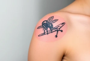 bee with a pilots hat flying next to an airplane tattoo idea