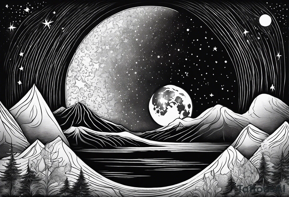 Picture of the night sky with moon tattoo idea
