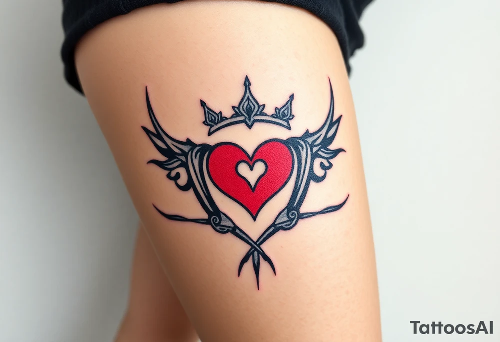 Powerful, crown, queen, broken heart, barb wire tattoo idea