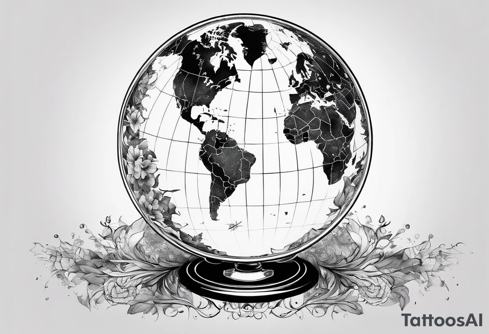globe shattering with world map tattoo idea