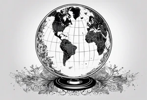 globe shattering with world map tattoo idea