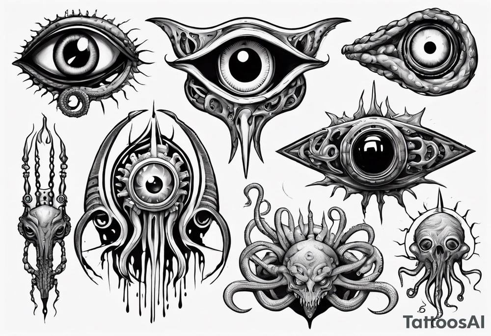 lovecraft them with eye and long tentacle tattoo idea
