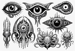 lovecraft them with eye and long tentacle tattoo idea