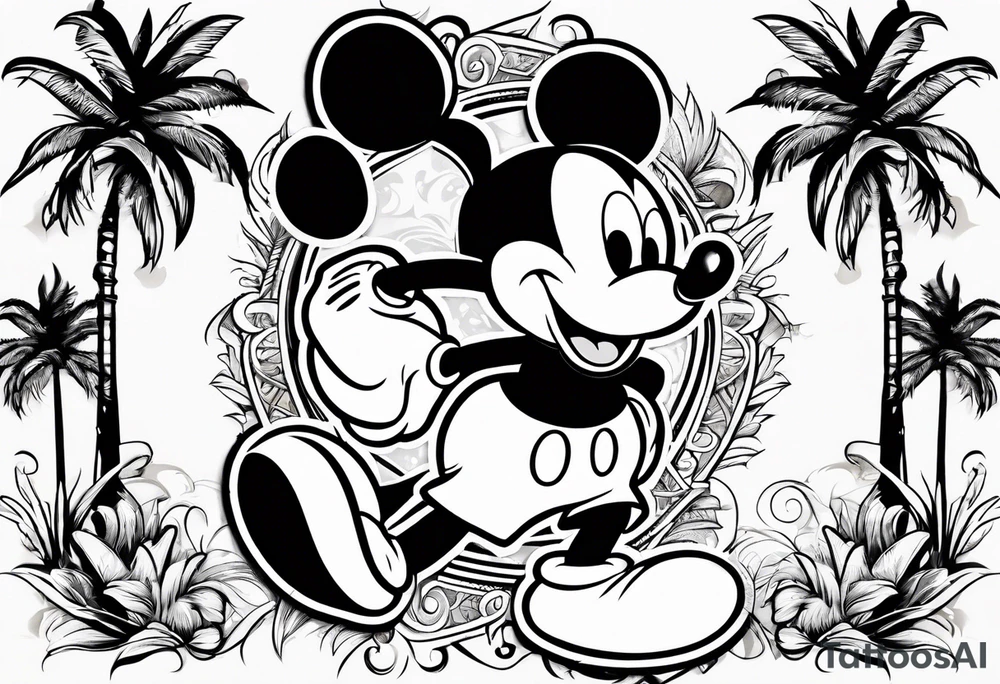 mickey mouse with palm trees tattoo idea