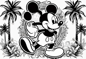 mickey mouse with palm trees tattoo idea