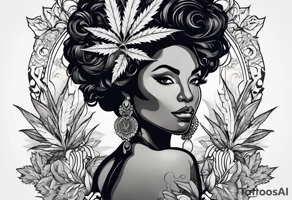 Black Goddess of marijuana tattoo idea