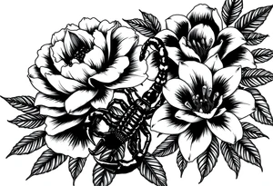 peonies and lilies with scorpion tattoo idea