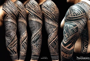 Maori full sleeve that represents strength and love. It has to be not that dense tattoo idea