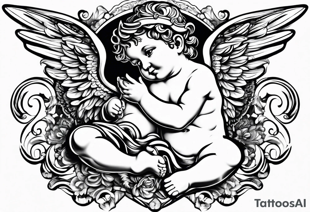 one putti with wings smiling tattoo idea
