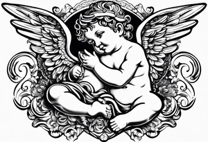 one putti with wings smiling tattoo idea