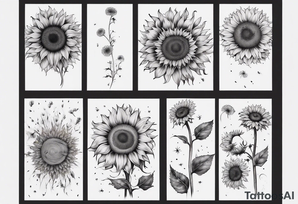 Sunflower sleeve with dandelion tattoo idea