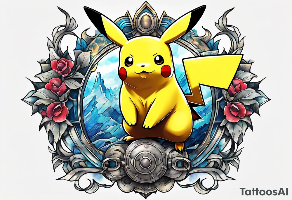 Pikachu pokemon statue tattoo idea