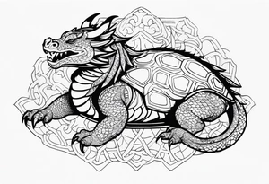 an outline of a dragon wrapping around a turtle tattoo idea