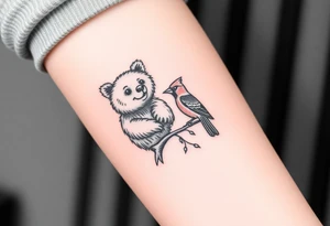 A bear, woodpecker and cardinal tattoo idea