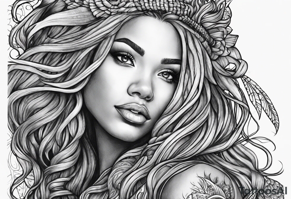 Mermaid dreadlocks tattoo idea