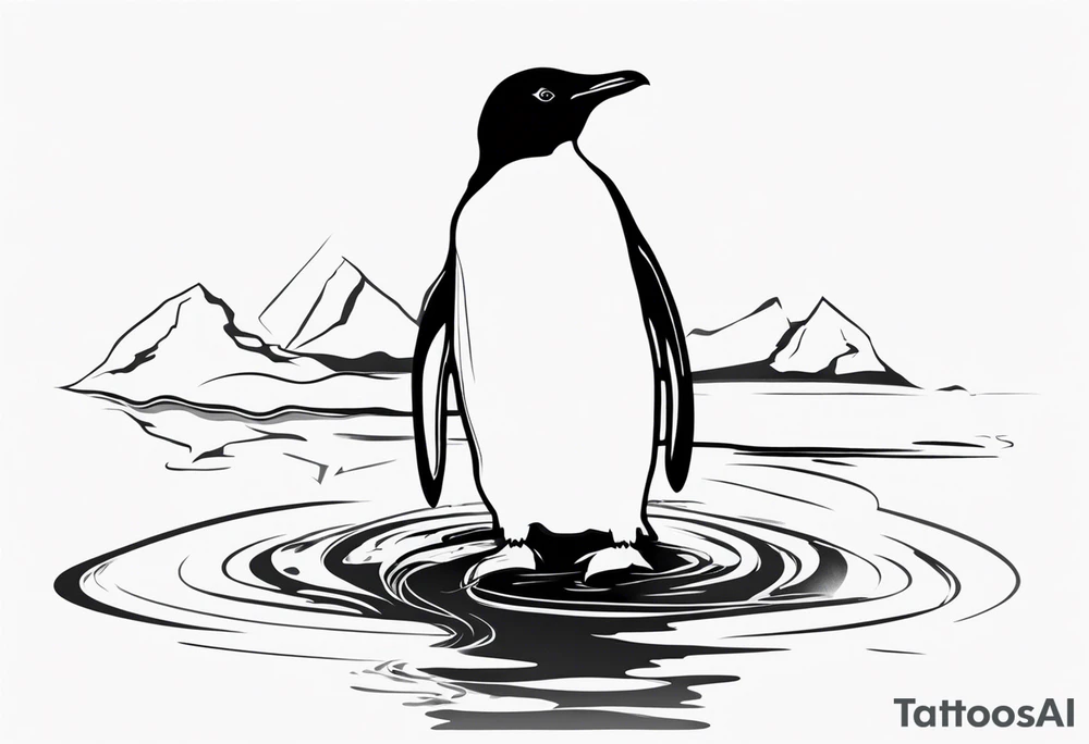 penguin standing on ice in the water, more minimalist tattoo idea