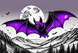 Purple bats and moon tattoo idea