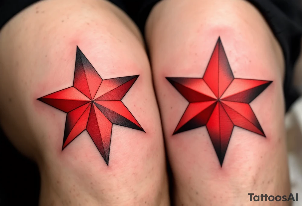 Bright crimson stars with subtle black shadows, centered on each kneecap for a bold contrast and powerful statement. tattoo idea