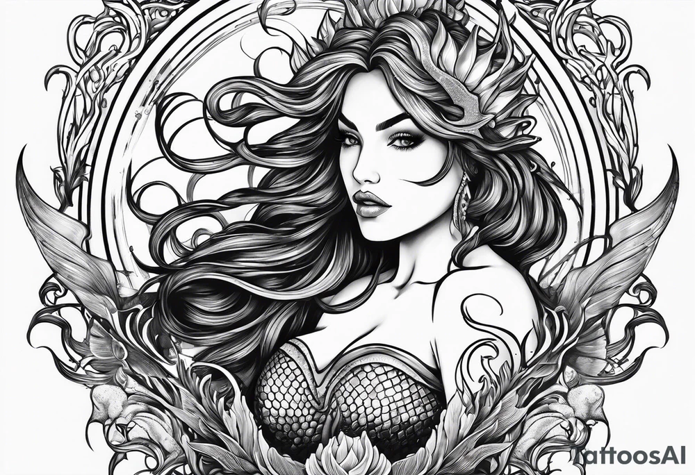mystical mermaid
trident underwater tattoo idea