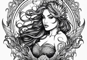 mystical mermaid
 trident underwater tattoo idea