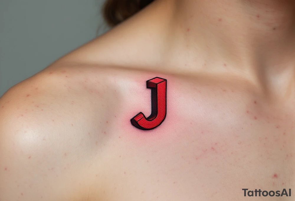 3D block "J" in brick red, shaded to look like it's rising from the skin. tattoo idea