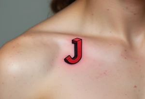 3D block "J" in brick red, shaded to look like it's rising from the skin. tattoo idea