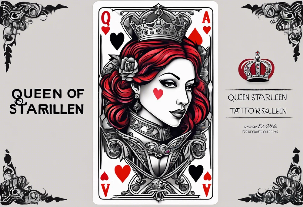queen of hearts card  -on forearm - with text saying "queen starleen" tattoo idea