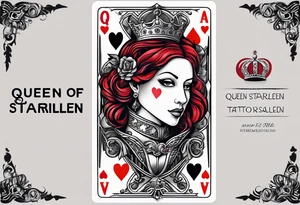 queen of hearts card  -on forearm - with text saying "queen starleen" tattoo idea