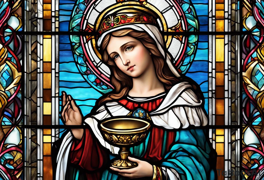 holy saint barbara stained glass holding a chalice tattoo idea