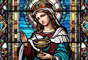 holy saint barbara stained glass holding a chalice tattoo idea