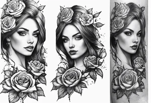 fool sleeve, old broken gothic home, broken sword, roses tattoo idea