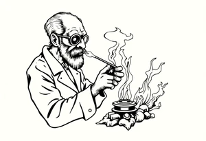 crazy mad scientist cooking up meth while smoking out of an oil burner tattoo idea