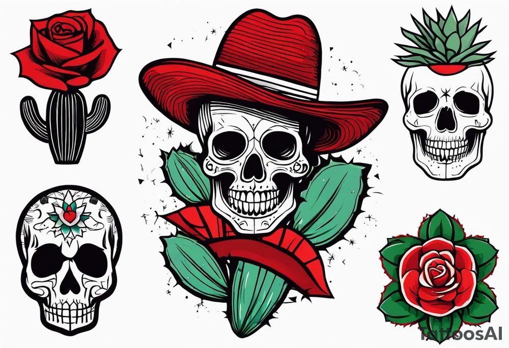 red rose, Mexican hat,  cactus, except skull tattoo idea