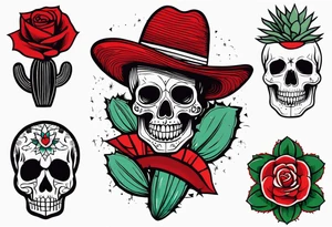 red rose, Mexican hat,  cactus, except skull tattoo idea