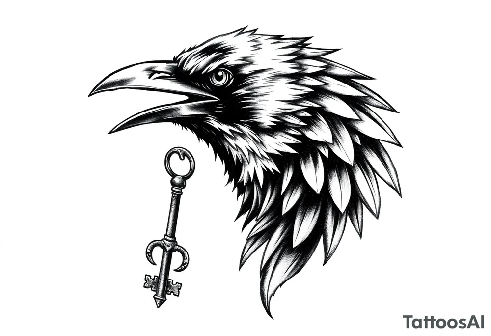 a raven with a key in his beak. tattoo idea