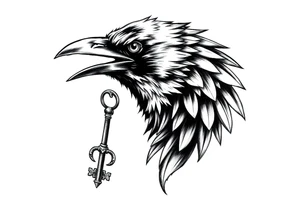 a raven with a key in his beak. tattoo idea