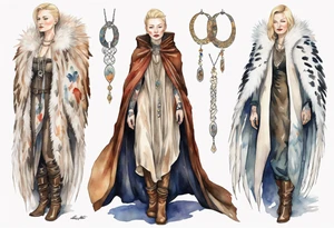 Cate Blanchette wearing medieval cloak  and boots and white feather necklace tattoo idea