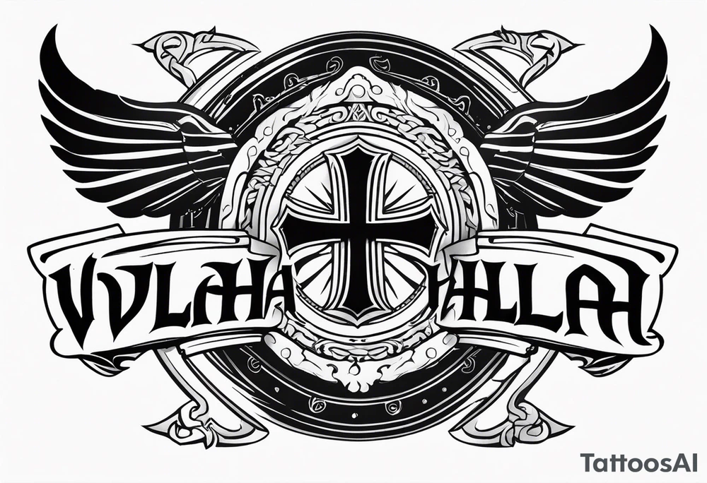 Valhalla sword shield banner tattoo idea
