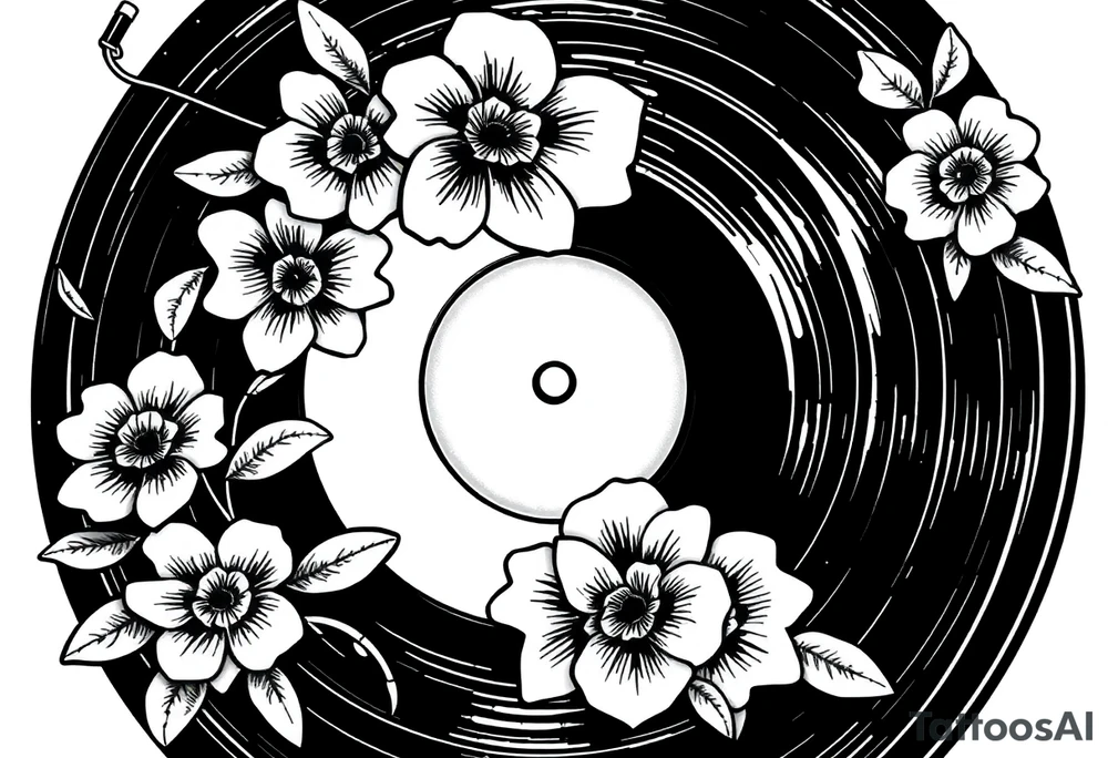 vinyl record player with flowers tattoo idea
