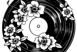 vinyl record player with flowers tattoo idea