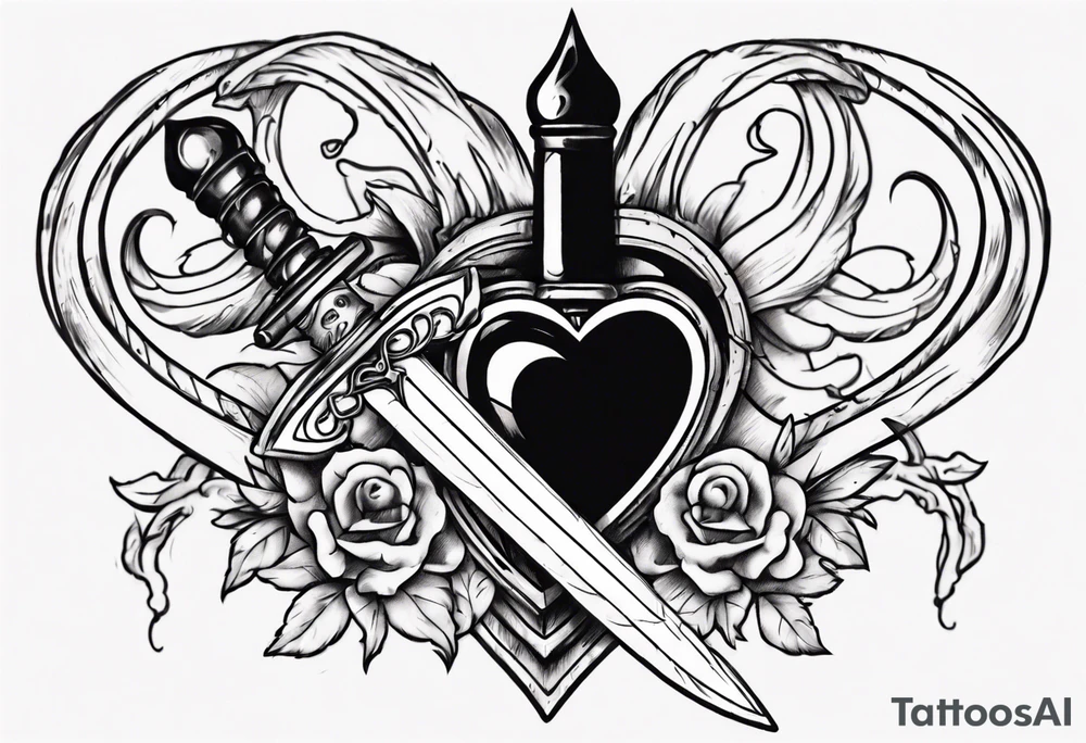 One sketch of a dagger entering the heart tattoo idea
