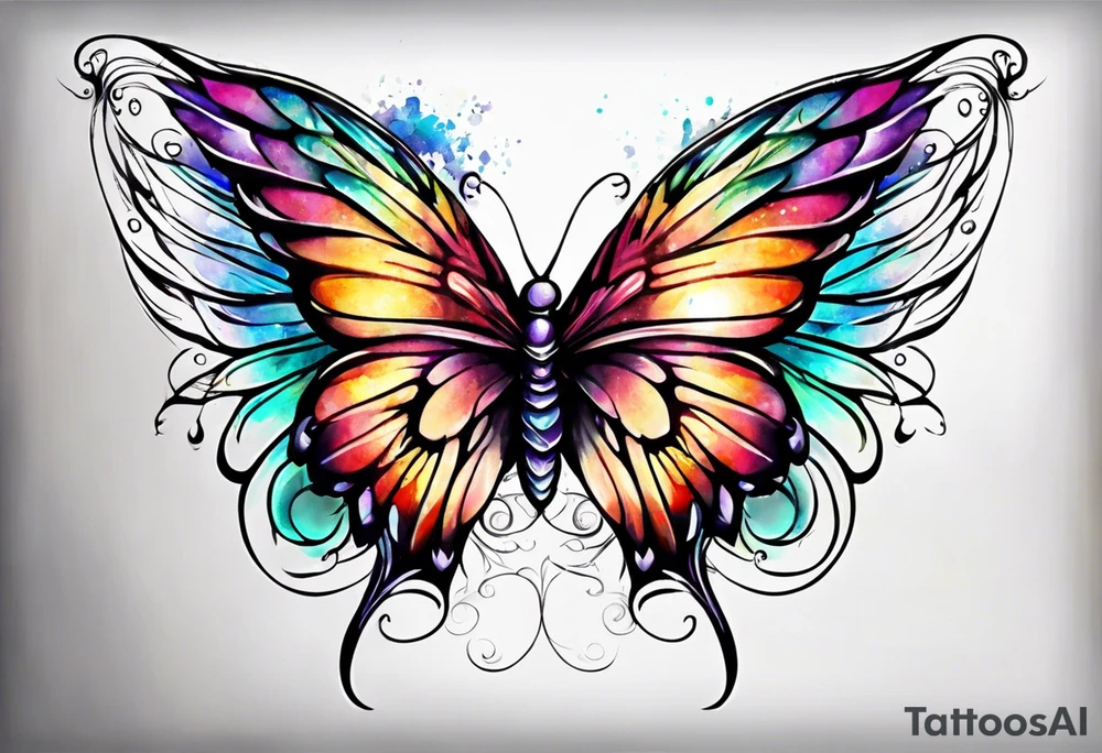 Colorful angel wings and butterfly tattoo idea