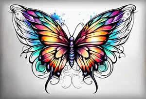 Colorful angel wings and butterfly tattoo idea