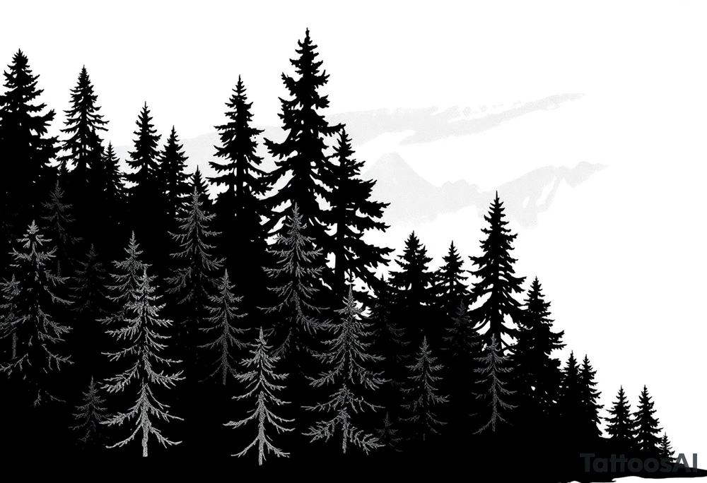 Coniferouse forest silhouette with black and gray trees tattoo idea