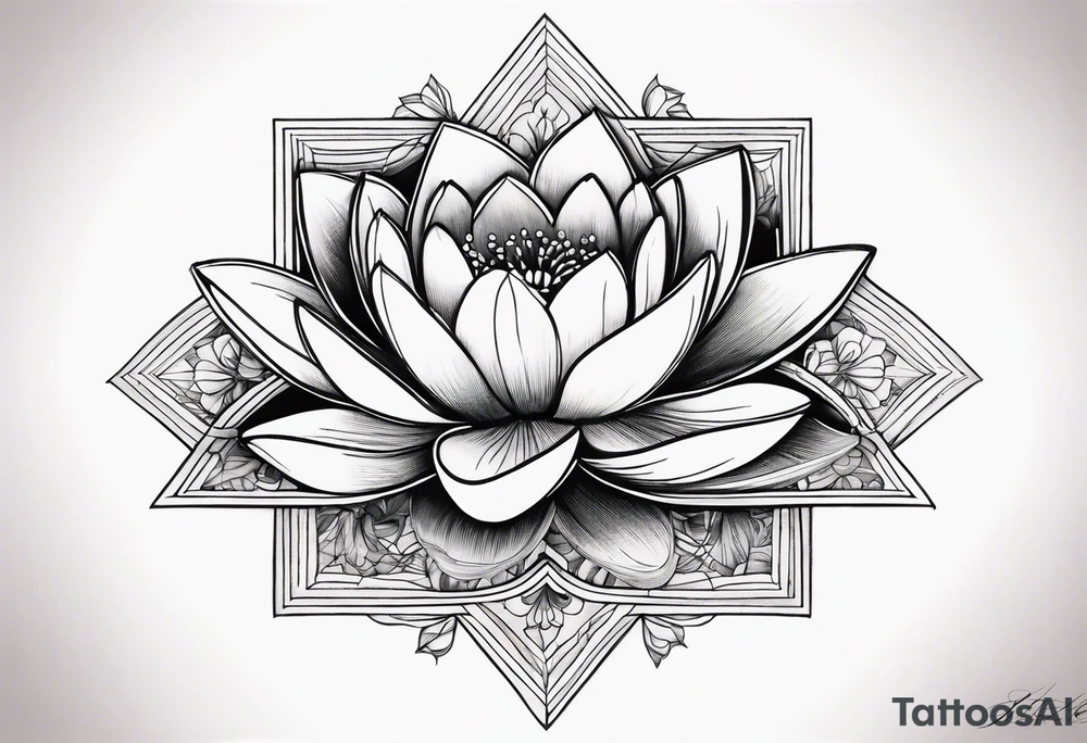 Water lilly on top of hour glass with black background tattoo idea