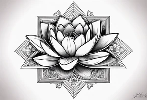 Water lilly on top of hour glass with black background tattoo idea